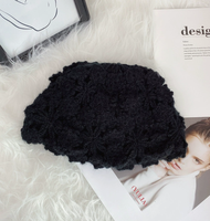 Gorro de punto calado con diseño floral, color liso, hecho a mano, elástico, ligero, elegante, tipo cloche