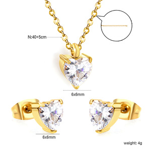Ensemble de bijoux en zircon en forme de cœur, plaqué or, serti de griffes, pour femmes, à porter au quotidien - Product Image 4