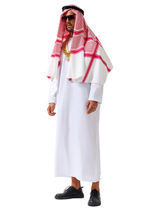 Tenue de performance cosplay émirati de luxe de Dubaï, robe blanche arabe, ensemble de costume de prince arabe avec bandeau pour homme - Product Image 3