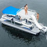 Bateau ponton de luxe à deux étages de 36 pieds avec toboggan aquatique, moteur hors-bord, coque en aluminium