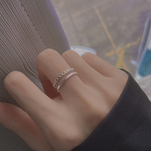 Double Layer <b>Plain</b> Band <b>Ring</b> For Women Geometric Design <b>Silver</b> Color Gift Jewelry - Product Image 1