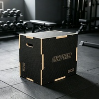 OKPRO - Caja Pliométrica de Madera Negra 3 en 1 para Entrenamiento Físico, Ejercicio y Gimnasio