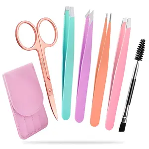 6 Stück Augenbrauen-Zange-Set Präzisions-Zange-Set für Damen-Makeup-Set mit gebogener Schere