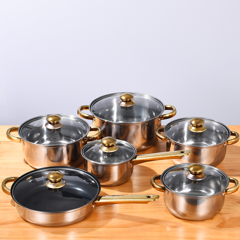 Style D/Silver Color/410 Stainless Steel- 12 Pcs Cookware Set