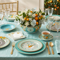 Assiettes de luxe en porcelaine fine à bord doré, motif floral d'agrumes français, vaisselle en céramique, assiettes à dessert et à salade pour mariage