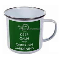 Tasses à café en céramique émaillée écologiques personnalisées en gros, pour usage en camping, avec anneau en acier coloré, design champêtre, revêtement en poudre