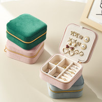 Boîte de rangement à bijoux de voyage en velours avec logo personnalisé, étui portable pour bijoux avec miroir pour boucles d'oreilles, colliers et bracelets