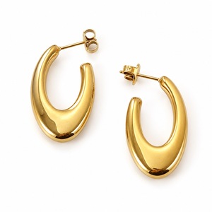 ต่างหูห่วงทรงหยดน้ำ สแตนเลสสตีล ชุบทอง 14K แบบสุญญากาศ รูปวงรีแบบเปิด - Product Image 1