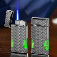 Briquet à gaz métallique pour homme, réservoir de gaz visible, flamme résistante au vent