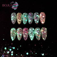 BOJUN — paillettes pour ongles phosphorescentes, lot de 8, brillant dans la nuit, Noctilucent, poudre fluorescente
