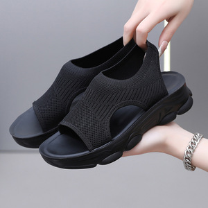 Sandales plates décontractées pour femmes, nouvelle mode estivale, tissu supérieur souple avec semelle épaisse, chaussures à enfiler - Product Image 2