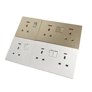 UK Standard Modern 2 Gang 3 Pin 13A 250V Electrical Wall Switched Socket And Switches For Home