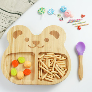Offre spéciale ensemble cuillère et bol en bambou pour enfants, assiette à dîner en bambou pour bébé avec support à ventouse en silicone - Product Image 1