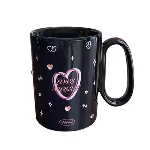 乐利宝石黑色粉色甜美酷女孩Ins陶瓷杯大容量礼品咖啡杯