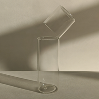 Vase à fleurs en verre borosilicate soufflé à la main, transparent avec un dessus asymétrique pour une décoration moderne de la maison
