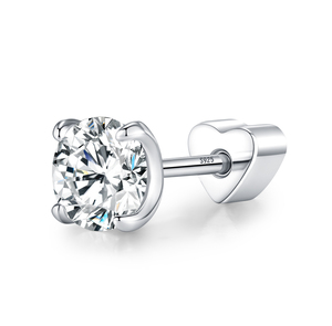 Minimalism S925 Sterling Silver Classic Round vvs1 Moissanite Small Ear Studs Heart Screw Stud <b>Earrings</b> for Women <b>Fine</b> Jewelry - Product Image 1