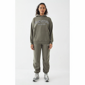 ชุดวอร์มผ้าคอตตอนมีฮู้ดสำหรับผู้หญิงชุดวอร์มผ้าคอตตอน100% แบบสวมหัวออกแบบได้ตามต้องการ - Product Image 1