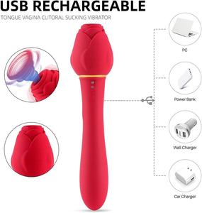 Vibrador de Sucção Rosa, Massageador Clitoriano, de Mamilo e Ponto G, Dildo de Silicone Recarregável, 7 Frequências, À Prova D'água, Brinquedo Sexual - Product Image 3