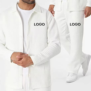 Completo Casual da Uomo a Maniche Lunghe con Colletto Waffle, Stile Semplice Antipiega, <span class=keywords><strong>per</strong></span> il Tempo Libero - Product Image 1