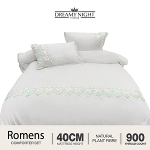 Juego de edredón Romens Queen 100% fibra vegetal Natural Jacquard sólido 5 piezas 900TC 40cm funda de almohada de bolsillo profundo y funda de refuerzo - Product Image 5