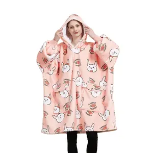 Hot Selling Kids Hooded Blanket Fluffy Christmas Gift Custom Sherpa Hooded Fleece Blanket For Friend Family Parents