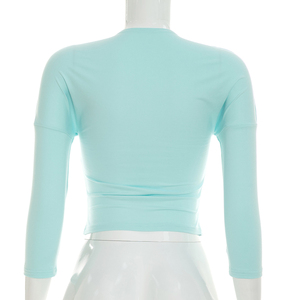 Viviblook Y26TP236 Top Corto Casual de Verano para Mujer, Sexy, Cuello Bajo, Color Sólido, Manga Tres Cuartos, Ajustado - Product Image 3