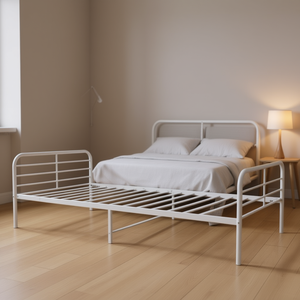 Struttura Letto Singolo in Acciaio Verniciato a Polvere Bianco, Design Minimalista, Arredamento Camera da Letto - Product Image 2