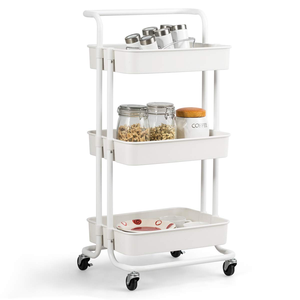 Floor Movable Plastic Storage Rack Toy Storage Rack Trolley Three Layer Waterproof Bathroom Bedroom Storage Carts with Wheels - Product Image 1