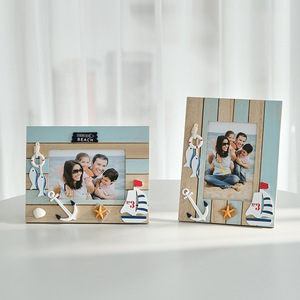 Mediterranean Style Wooden Photo <b>Frame</b> 6 Inch Rectangle Handmade Ocean Theme Desktop Decoration - Product Image 1