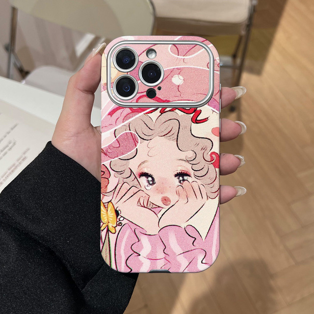 Cartoon Shy Girl Embossed Silicone Gel Round-Edge Large View Window Compatible for 17 Mobile Phone Case 16 Shockproof Soft