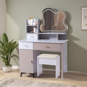Modern <b>Makeup</b> Vanity Table with Lighted <b>Mirror</b> Storage Desk for Bedroom Furniture - Product Image 3