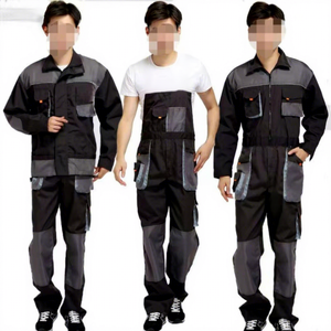 Ensemble de vêtements de travail pour hommes, veste et pantalon, tissu rip-stop en polyester et coton, gris, noir, rouge, poches, fermeture éclair, col montant, vêtements de neige - Product Image 4