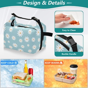 Reusable Daisy Flower Women Insulated <b>Cooler</b> Tote Camping Picnic Double Deck Lunch <b>Cooler</b> <b>Box</b> with Adjustable Shoulder Strap - Product Image 4
