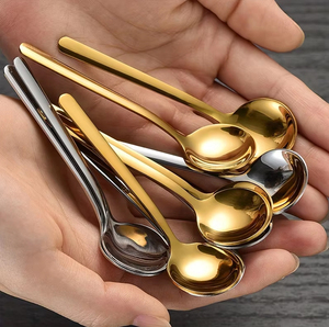 Hot Sale Mini Gouden Dessert <span class=keywords><strong>Lepel</strong></span> 304 Edelstahl Metall Kleiner runder Löffel - Product Image 1