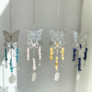 Attrape-soleil papillon fait main, pendentif de jardin, pendentif de voiture, carillon éolien en pierres précieuses et gravier, effet aurore - Product Image 2