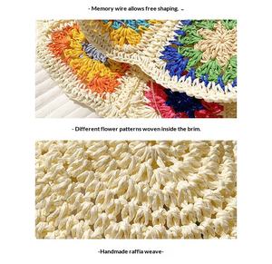 Chapeau Bob en Paille Creuse à Fleurs Colorées pour Femme, Protection Solaire Respirante pour l'Été à la Plage - Product Image 6