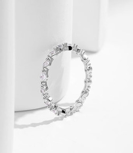 S925 Silver Princess Cut <b>Diamond</b> Eternity Band <b>Ring</b> Pave Setting Women's Classic Engagement Geometric Style - Product Image 4
