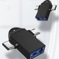 Adaptador OTG 2 en 1 de Venta Directa de Fábrica, USB 3.0 Hembra a Micro USB Macho y Conector USB C Macho, Convertidor On-the-Go de Aleación de Aluminio