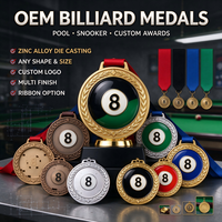 Médailles de billard personnalisées, médailles de récompense pour le billard et le snooker, en alliage de zinc moulé sous pression, logo OEM d'usine, toute forme, finition ruban.