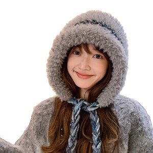 Knitted <b>Hat</b> For Women Autumn <b>Winter</b> Korean Style Fleece Lined Warm Tie Up Earmuff <b>Hat</b> With Neck Protector Foldable Solid Color - Product Image 5