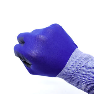 Venta caliente 13G Azul Poliéster Negro PU Guantes de nylon Guantes recubiertos de PU Guantes de trabajo de construcción - Product Image 2