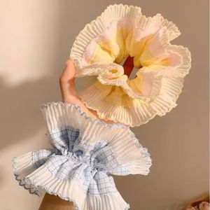 Coleteros de encaje a cuadros azules de alta gama coreanos, diademas de bola extragrandes, accesorios para mujer - Product Image 4