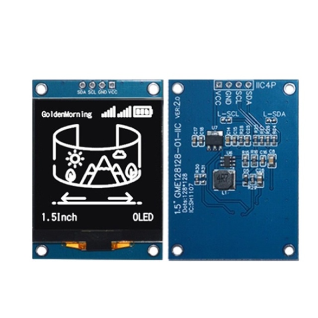 1.5-inch OLED SH1107 128x128 Monochrome Display Module with LED Backlight 4-Pin IIC Interface Operating Temperature -20C-70C