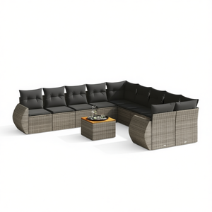 Conjunto de Sofás de Jardín de Ratán Gris, Más de 10 Plazas, Muebles de Exterior Resistentes a la Intemperie, Diseño Contemporáneo - Product Image 1