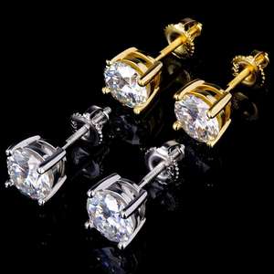 Vente en gros d'usine en stock : Boucles d'oreilles clous en moissanite diamantée, bijoux fins hip-hop en moissanite, en argent sterling 925 véritable pour hommes et femmes - Product Image 1