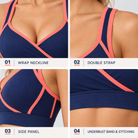 Soutien-gorge de sport personnalisé pour femme à double bretelle avec passepoil contrastant, maintien moyen, séchage rapide, pour le yoga, le fitness et l'entraînement