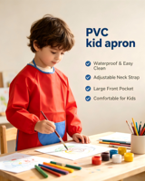 Tablier d'art en PVC pour enfants, imperméable, réglable, avec grande poche pour la peinture et les loisirs créatifs