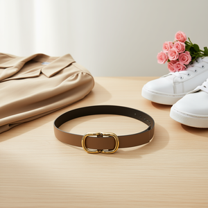 Cintura in pelle PU a doppio filo con fibbia ovale dritta da 3 cm per donna, accessorio moda - Product Image 2