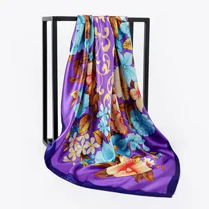 Wholesale Africa Designer Silk Head Scarf For Women Stylish Style Square Silk Feel Scarfs 90x90 Handkerchief