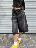 Personnalisé Vintage Lavé Noir Lâche Taille Basse Jorts Noir Lavé Taille Haute Baggy Denim Shorts Distressed Denim Baggy Jean Shorts femme vêtements